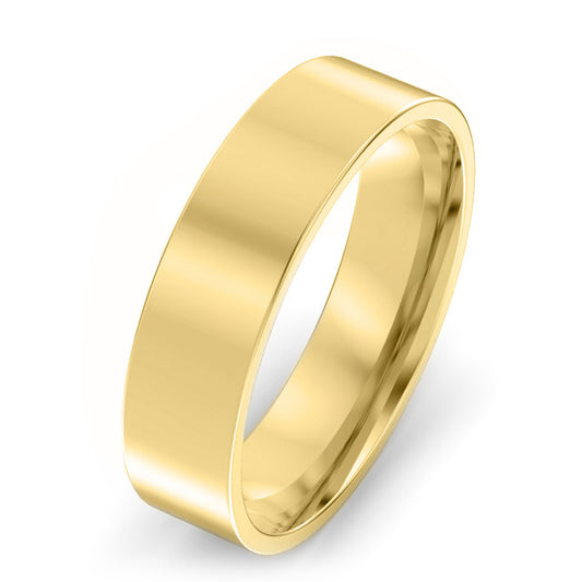 5mm Flat Court Light Weight Wedding Ring Yellow Gold