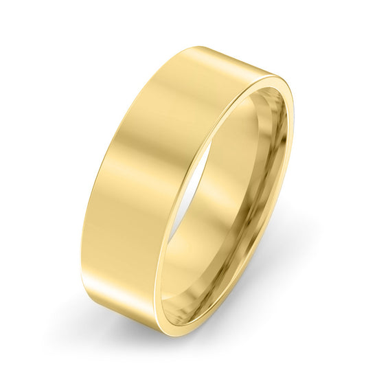 6mm Flat Court Light Weight Wedding Ring Yellow Gold