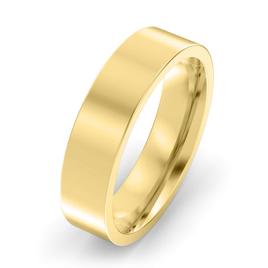 5mm Flat Court Medium Weight Wedding Ring Yellow Gold