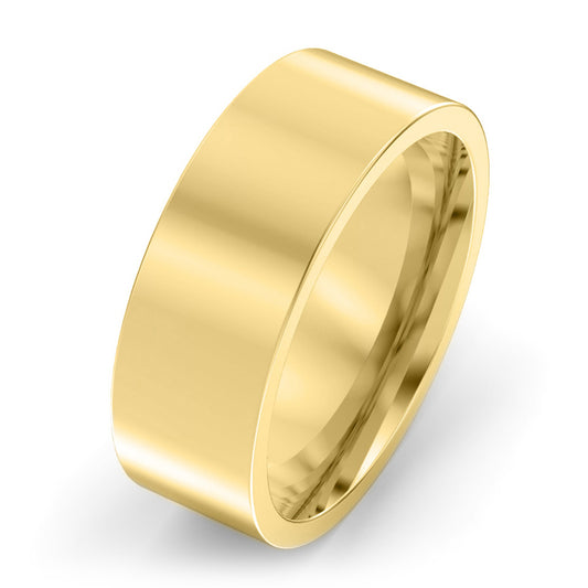 7mm Flat Court Medium Weight Wedding Ring Yellow Gold