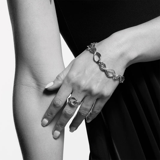 Kit Heath Infinity Grande Link Sterling Silver Bracelet White Gold