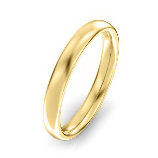 3mm Oval Court Medium Weight Wedding Ring Yellow Gold