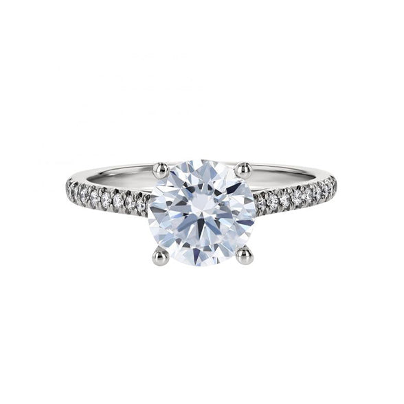Thick Shank Three Stone Engagement Ring Setting With 0.46 Carat Princess Shape Sapphire Gemstone